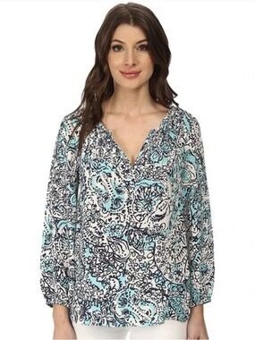 Lilly Pulitzer Sarabeth Silk V neck Blouse XL